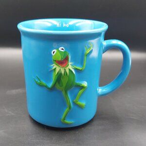 Vintage 2002 Muppets 3D Kermit The Frog Blue Coffee Mug Jim Henson Encore Group